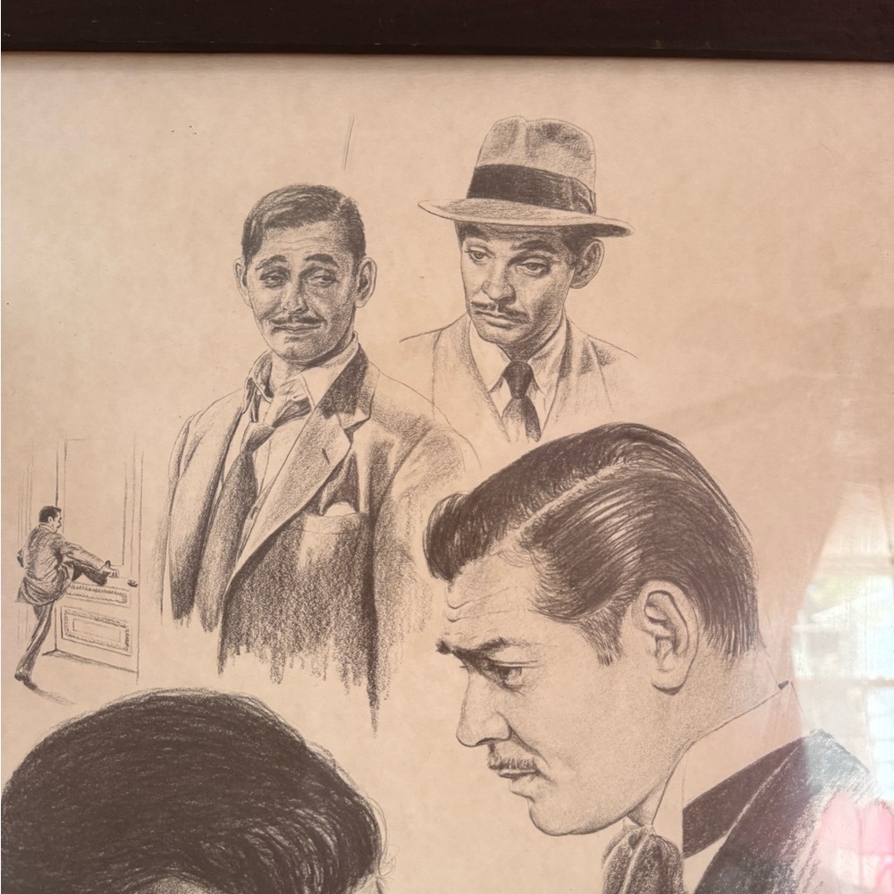 Clark Gable - Framed Charcoal Drawing by Banse - 1976 - Picture 3 of 6